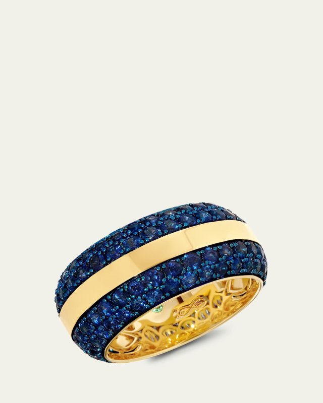 18K Yellow Gold Blue Sapphire Band Ring